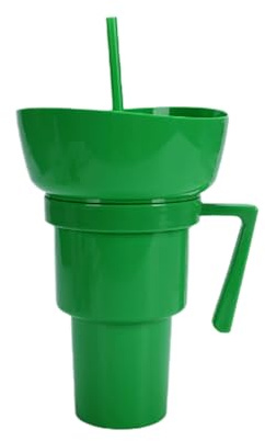 Gqiwub Combo Drink Bowl Cup, Snack and Drink Cup 2 in 1, Dri-nk Cu-p with Snack Bowl, Snack and Dri-nk Combo Cu-p, Multiple Functions Hand with Handle Reusable, for Home, Travel, Cinema (Green)