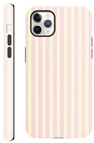 Yirlbey Gestreift Striped Streifen Sommer Handyhülle für iPhone 11 Pro Hülle 5,8, Aesthetic Summer Rosa Gelb Muster Design für Mädchen Schutzhülle Zweischichtige Stoßfest Bunt Silikon TPU Case
