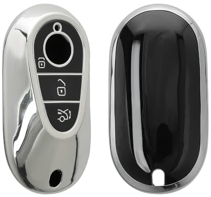 kwmobile Schlüsselhülle für Mercedes Benz 3-Tasten Smart Autoschlüssel Hülle - Autoschlüssel Schlüssel Hülle aus TPU Silikon - Schlüsselschutz Gehäuse in Hochglanz Silber