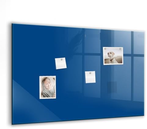 Tableau magnétique design en verre | Inclut aimants néodyme | Tableau effaçable à sec pour notes, photos et planification - 90x60cm - Couleur bleue