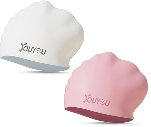 2 Pack Silikon Badekappen für langes Haar, große wasserdichte Bademützen für Frauen, Männer und Erwachsene mit dickem oder lockigem Haar, Bequeme 3D Bademützen