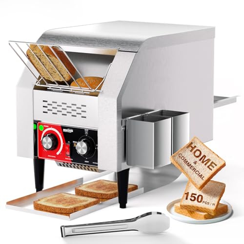 WantJoin Commercial Toaster Conveyor - 150 Slices/Hour Electric Toasting Machine for Toast, Hamburger, Bun, Bread, Heavy Duty Stainless Steel Belt Toaster for Restaurant, Bakery, Buffet Use