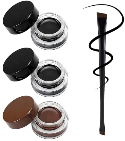 3 Stück Gel Eyeliner Wasserfest, Wasserfest Langanhaltende Creme Eye Liner Gel, Mit doppelseitigem Eyelinerpinsel, Hochpigmentiert, Wischfest, Glatte Textur(Schwarz, Braun)