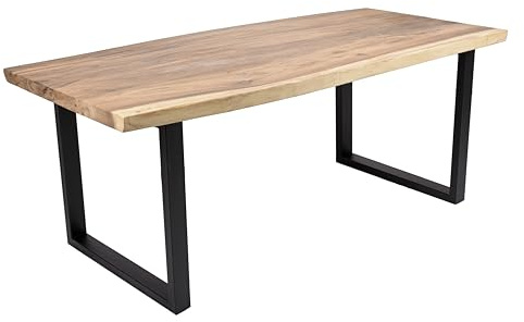 DELUKE Esstisch Tessa mit Baumkante Suarholz 200x100x76cm | Holztisch mit Metallgestell Baumkantentisch Tischbeine Schwarz