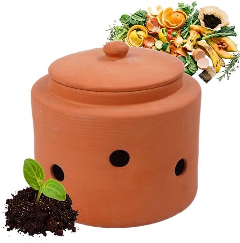 Relaxdays compostiera interrabile per lombrichi 5 L, Vaso scarti Cucina con Coperchio, Giardino