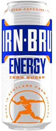 IRN-BRU Energy Zero Sugar Carbonated Energy Drink, 12 Pack, 500ml Cans | High-caffeine energy drink infused with taurine, B vitamins, and iconic IRN-BRU taste.