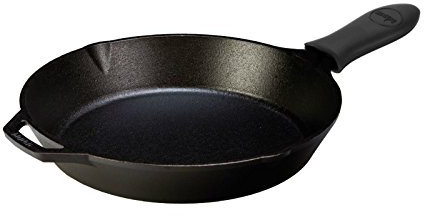 Lodge Sartén de hierro fundido sazonado con soporte de mango caliente (30 cm, silicona negra) – Sartén de hierro fundido de 12 pulgadas con soporte de silicona caliente (negro)