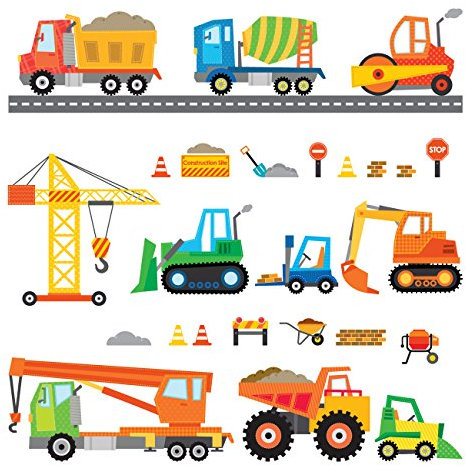 DECOWALL DS-8012 Bau Baustelle Transporte Autos Fahrzeuge Wandtattoo Wandsticker Wandaufkleber Wanddeko für Wohnzimmer Schlafzimmer Kinderzimmer (Klein)