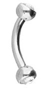 PIERCINGLINE Chirurgenstahl Banane ZWEI KRISTALLE Gebogener Piercing Stab Augenbraue Brust Intim Ohr silberfarben 1,2 x 8 x 3 mm