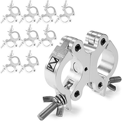 BeamZ BC50-200D Swivel Coupler Truss Clamp Set, 10-Pack Heavy-Duty Slimline Aluminium Clamps, 200kg Load, Fits 48-51mm Lighting Truss for DJ Stage Rigging Installations