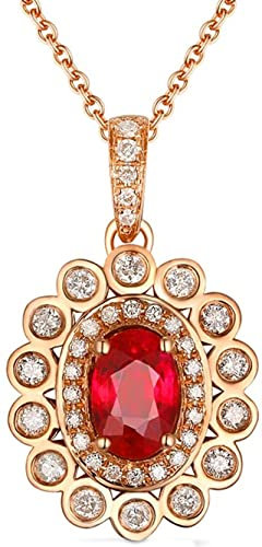 Epinki 18K Gold Damen Halskette Sonneblumen Anhänger Claviclekette Damenkette Rose Gold mit Weiß Rot Diamant Rubin