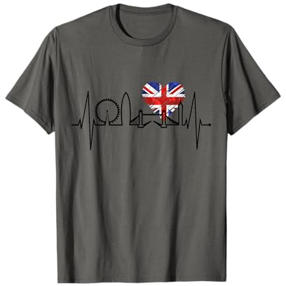 London Skyline Herzschlag UK Flagge London Fan Herz London T-Shirt