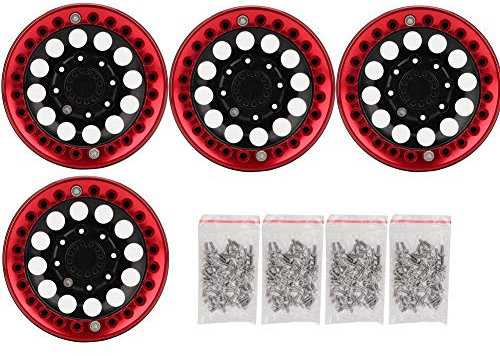 4 Stücke 1,9 Zoll Beadlock Felge Radnabe, Zubehörteil für SCX10 1/10 RC Crawler Car(schwarz rot)