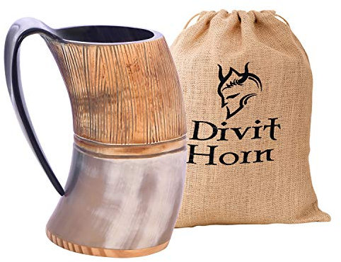 Chope à boire de style Viking Divit | Authentique chope en corne de bière médiévale | Capacité de 700 mL (24 oz) | Coupe en corne de la plus haute qualité (Jarl, Polie)