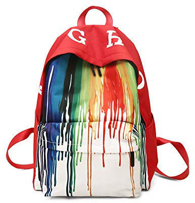 FANDARE Neu Schulrucksack Graffiti Schultasche Junge Mädchen Rucksäcke Schulranzen Teenager Backpack Tagesrucksack Reise Daypacks Damen Herren Kinderrucksäcke Wasserdicht Polyester Rot