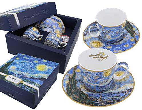 Carmani - Espresso Cup with Saucer Set of 2 with 'A Starry Night' by Vincent Van Gogh 125 ml