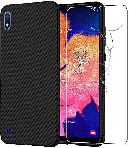 ebestStar - Cover per Samsung A10 Galaxy SM-A105F, Custodia Protezione Carbonio Design, TPU Morbida Antiurto, Nero + Vetro Temperato