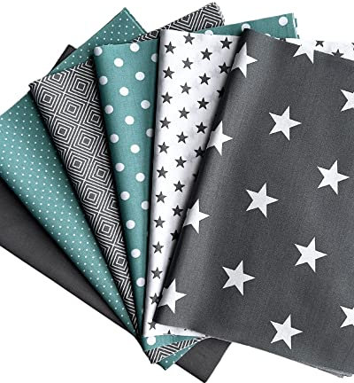 babrause® Stoffpaket Patchwork Baumwollstoffe 12 x (25x35cm) (Pfefferminz Grau Weiß)