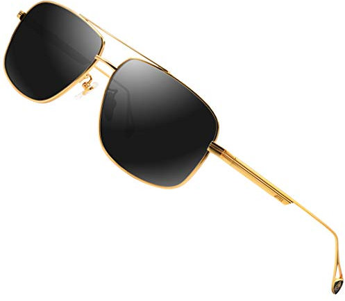 ATTCL Vintage Herren Polarisierte Sonnenbrille Fahrerbrille Rechteckig Metallrahmen UV400 SchutzQL2022 Gold+Frame