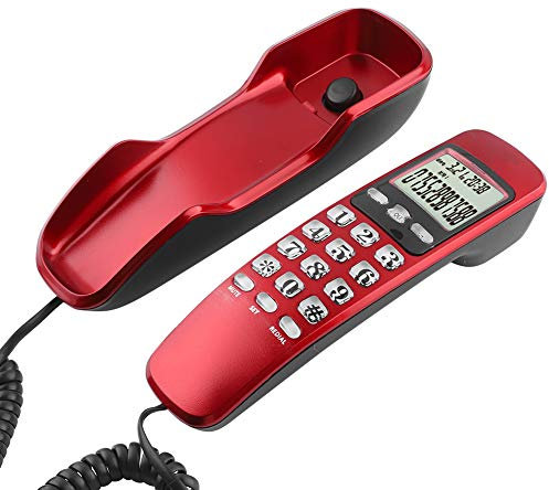 Fonction d'effacement Téléphone à écran LCD, téléphone, téléphone Fixe, téléphone à Domicile, Mini téléphone Filaire Filaire, téléphone Mural pour Bureau à Domicile(Rouge)