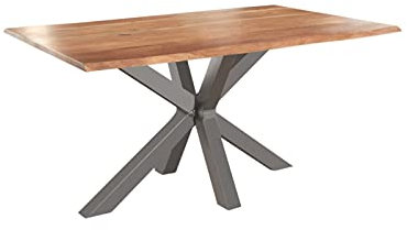 SAM Baumkantentisch 120 x 80 cm Spyro, Akazienholz naturfarben & massiv, Esszimmertisch mit silbernem Spider-Metallgestell, Platte 26 mm