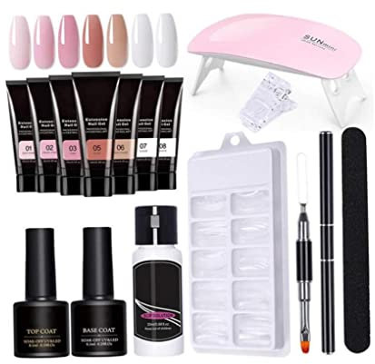 Nail Extension Kit,Polygel Nail Kit,Poly Gel Nail Kit with Lamp UV LED Gel Polish Starter Kit Nail File Clip Acrylic Nail Kits Full Set for Beginners