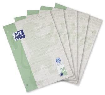 Oxford Recycling Schulblock A4 blanko, Lineatur 20, 50 Blatt, kopfgeleimt, 5 Stück