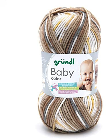 Gründl Baby color (Strick- und Häkelgarn mit wollartigem Charakter aus 70% Polyacryl und 30% Polyamid, 50 g / 150 m, Nadelstärke: 3,5-4,5, 1 x 50 g), sand braun natur gelb multicolor