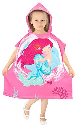 BTNEEU Poncho de Bain Enfant Sirène Serviette de Bain Serviette de Plage Fille Cape de Bain Garcon Super Absorbant Séchage Rapide Poncho à Capuche Poncho de Surf Sortie de Bain pour Bébé 2-6 Ans