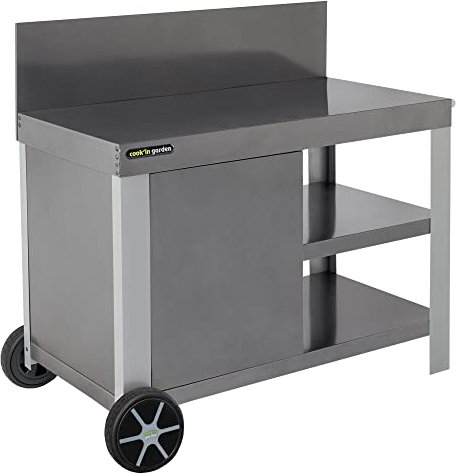Cook'in garden - Desserte Nova 110 - Chariot avec Plan de Travail - Meuble sur Roulettes - Facile à Déplacer - Crédence, Caisson de Rangement, 2 Étagères, Gris
