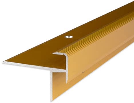 PROVISTON | Laminat-Treppenkante | Aluminium eloxiert | Goldfarbig | Breite 10 mm | Höhe 8.5 mm | Länge 1000 mm | Gebohrt | Treppenkantenprofil | Treppenwinkel | Winkelprofil | Kombiwinkel | 1 Stück
