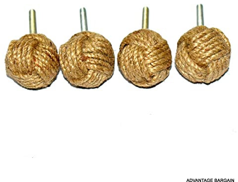 Set of Lots 4 Twisted Twisted Decorative Jute Rope Door Knobs/Rope Knot Drawer Pulls & Knobs/Pull and Drag Handle Knobs Natural Materials for Cabinets, Wardrobes & Cupboards