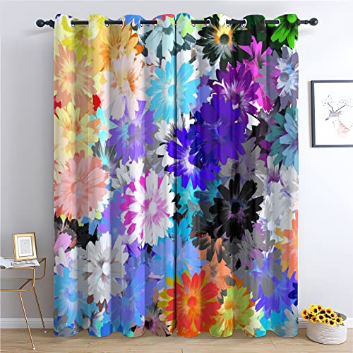 WQIZXCW Floral Blackout Curtains for Bedroom Living Room, Colorful Flower Print Thermal Eyelet Curtains, 54 Drop Patterned Window Treatments, 66x54 Inch (W X L), 2 Panels - Multi