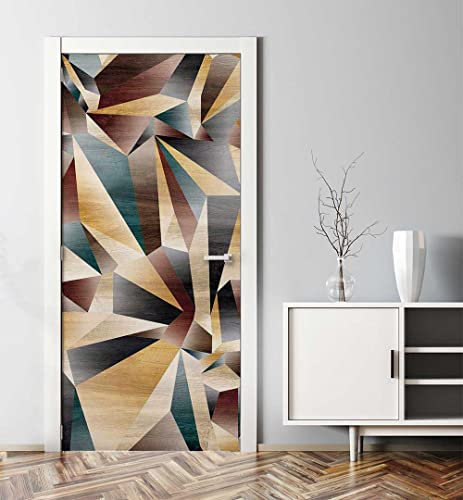 MyMaxxi - Tür bekleben mit Türtapete Türposter Türfolie Selbstklebend 90x200 Abstrakte Formen in Holz Farben - Tür verschönern Türaufkleber Türklebefolie Schlicht Elegant braun