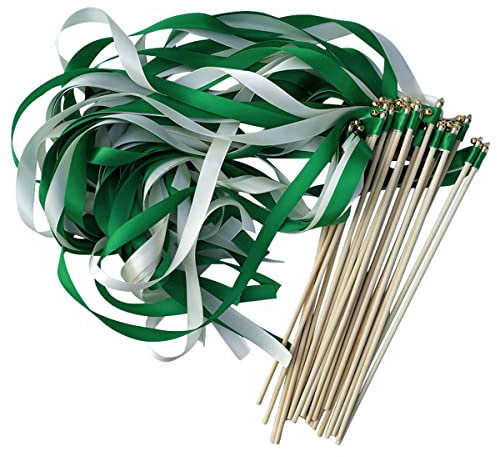 Cozylkx 50pcs Bâtons De Banderoles De Mariage avec des Cloches, Baguettes De Souhaits Bâton Virevoltant Bâton De Baguette De Fée pour La Fête,Vert + Blanc