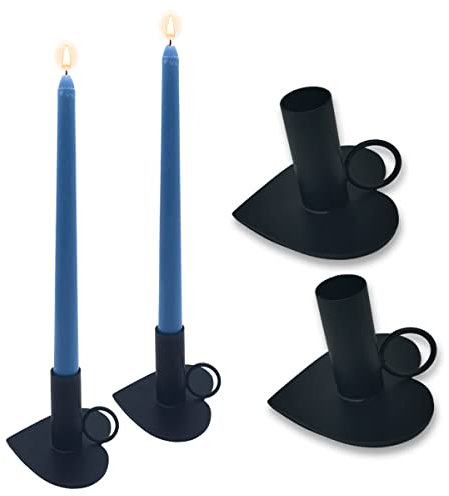 Portacandele conico in ferro battuto, Portacandele Nero 4 Pezzi Candeliere Ferro Battuto con Manico per candele da Ø2,2cm Adatto per Sala Da Pranzo Soggiorno Bar Feste di Nozze Cene