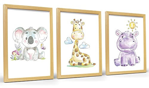 Milaboo® Poster Kinderzimmer Tiere I Made in Germany DIN A4 Bilder I Schöne Babyzimmer Deko I Kinder Wandbilder (3er Set Tiere 1)