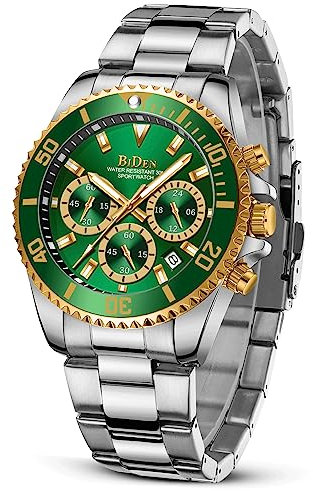 HANPOSH Herren Uhr Uhren Herren Chronographen Edelstahl Wasserdicht Armbanduhr Herren Quarz Uhren mit Datum Business Casual Uhr für Männer
