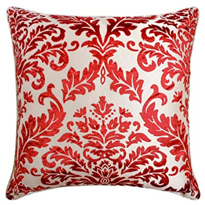 Fabric Mart Direct Cayenne Red 50x50 cm Burnout Velvet Fodere per cuscini con cerniera, Rosso Velluto Cuscino Home Decor, Contemporaneo Damasco Federe - Cayenne Red Damask