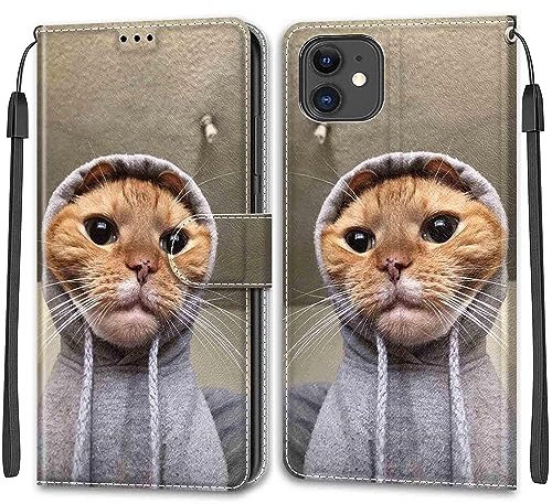 Compatible with iPhone 11 Case, High-grade Pattern Design Leather Flip Wallet Phone Case Cover for Apple iPhone 11 (Cat)