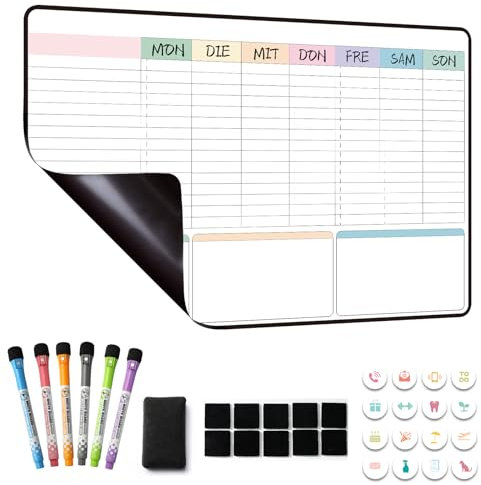 MCCORL Magnetisch Familien Haushaltsplaner, Wochenplaner und Putzplaner für Haushalt Abwischbar,Magnettafel Kühlschrank,Aufgabenplaner 42×28cm auf Deutsch