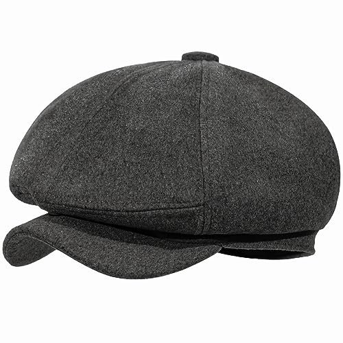 Peaky Stil Schirmmütze Herren, 30% wool Schiebermütze Schwarz Driving Cabbie Jagd Flatcap Newsboy Cap Tellermütze Fischgräten Tweed Retro Schlägermütze Gatsby Baker Boy Schirmmutzen Warm Komfortabel