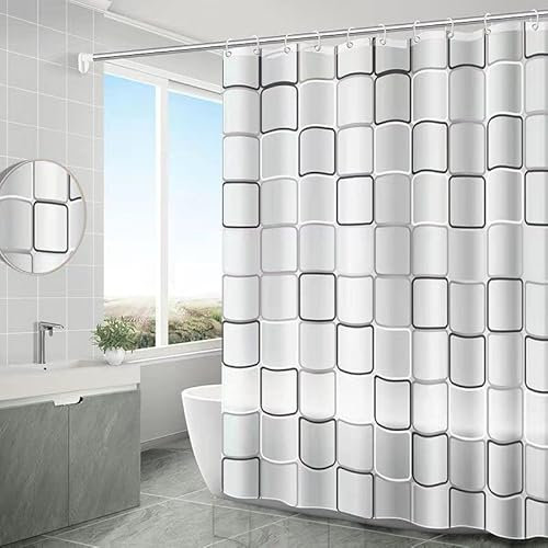 PIQIUQIU Cortina de ducha impermeable antimoho con 12 barras de cortina de ducha para ducha o bañera en casa (180 x 200 cm)