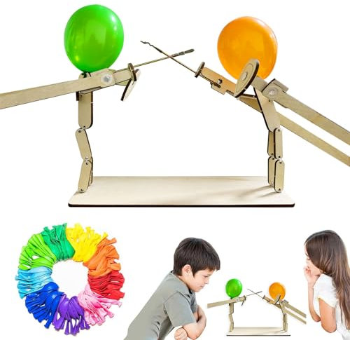 Ellxen Balloon Bamboo Man Battle, Handmade Wooden Fencing Dolls, Wooden Fencing Dolls, Wooden Bots Battle Game for 2 Players,Fast Paced Balloon Fight(30 cm x 5 mm, with 30 Balloon)