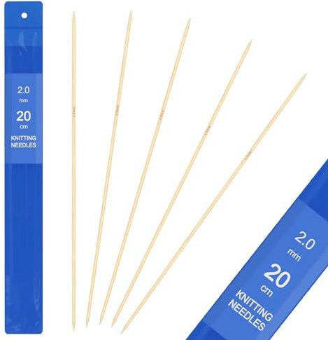 Aeeque 5 Stück 2,0 mm Nadelspiel Holz Stricknadeln Set Sockennadeln für Mützen Socken Schals Haustier Pullover Doppelspitzen Knitting Needles