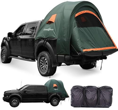 LIBERRWAY LKW-Bettzelt, 150 - 150 cm, Pickup-LKW-Zelt mit Regenschutz und wasserdichtem PU2000 mm, doppellagig, 2-Personen-LKW-Zelt für Camping, Outdoor, Reisen, Grün, Orange