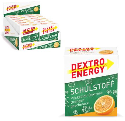 Dextro Energy Schulstoff Orange - 12x50g (12er Pack) | prickelnder Traubenzucker für jede Prüfung, schnell verfügbare Kohlenhydrate, perfekt zu portionieren