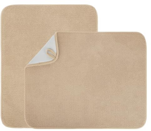 VESHE Lot de 2 tapis de séchage en microfibre pour comptoir de cuisine, tapis d'égouttoir à vaisselle ultra absorbant, tapis de séchage à vaisselle, tapis d'égouttoir à vaisselle 50,8 x 38,1 cm (beige