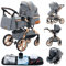 Passeggino 3 pezzi, passeggino, passeggino 3 in 1, passeggino pieghevole, pneumatici in gomma, con accessori, Gondola, Adaptateurs, 25 kg (XX1 grigio)…