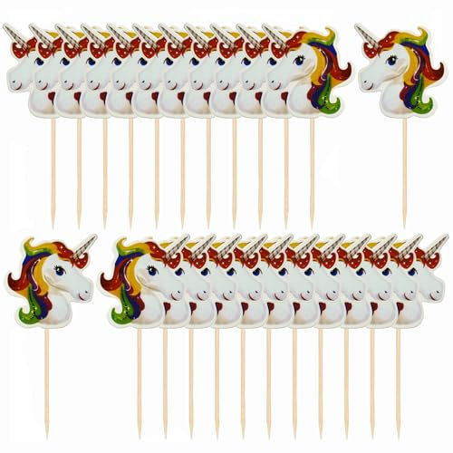 Einhorn Tortendeko, 24 Pcs Einhorn Deko für Cupcake und Muffin, Einhorn Topper für Geburtstagsdeko und Kuchendeko, Regenbogen-Einhorn Deko Torte für Mädchen Geburtstag und Party, Stil 2